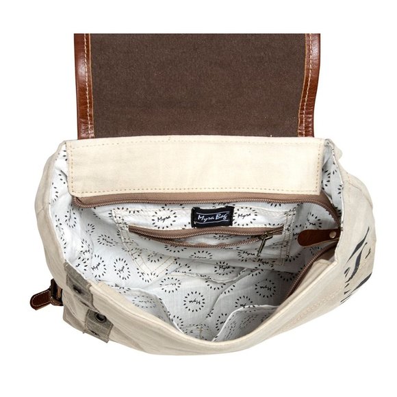 Myra Bag Handmade Army Backpack Upcycled Canvas & Cowhide Leather - Picture 8 of 10